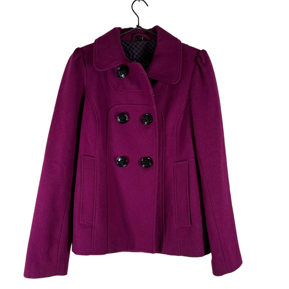 Steve Madden Womens Peacoat Solid Pink Double Breasted Button Front Wool Blend S - Picture 1 of 10